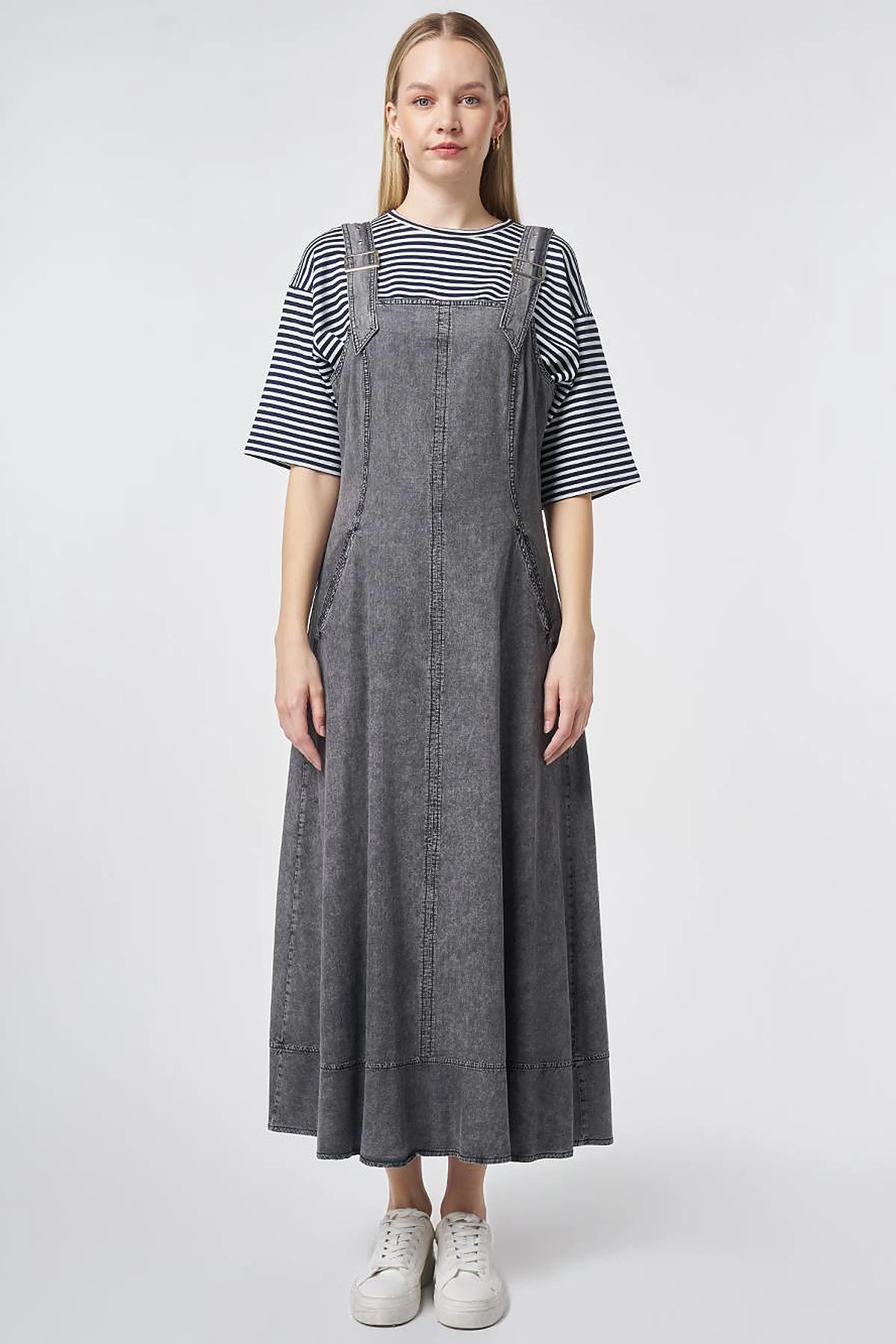 Denim Salopet Elbise Antrasit 