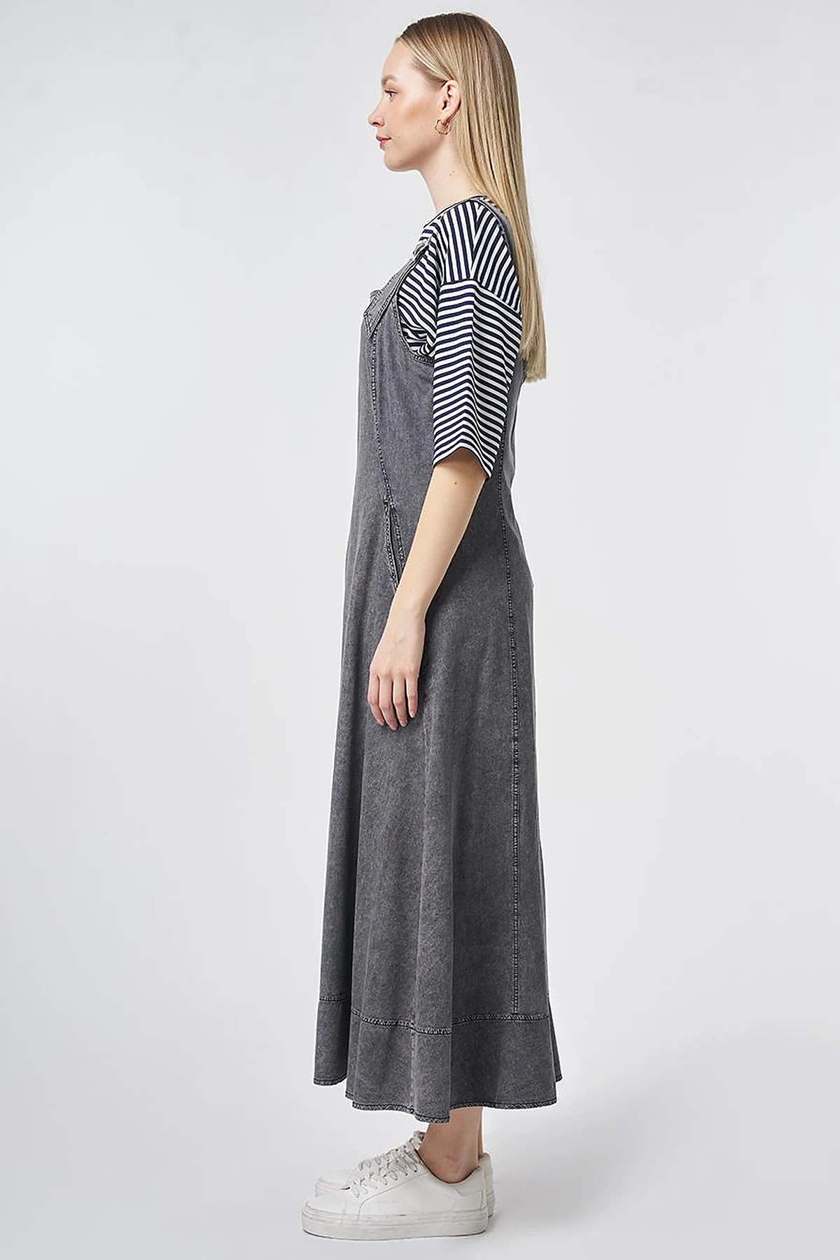 Denim Salopet Elbise Antrasit 