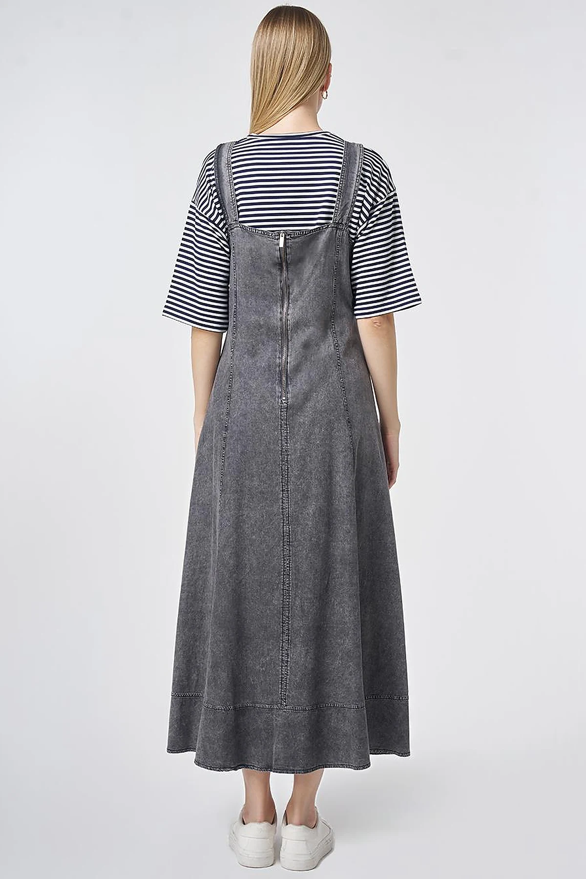 Denim Salopet Elbise Antrasit 