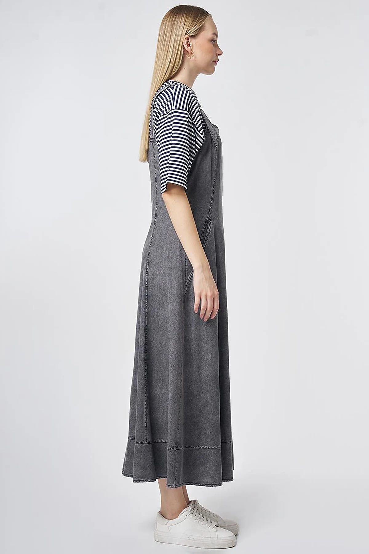 Denim Salopet Elbise Antrasit 