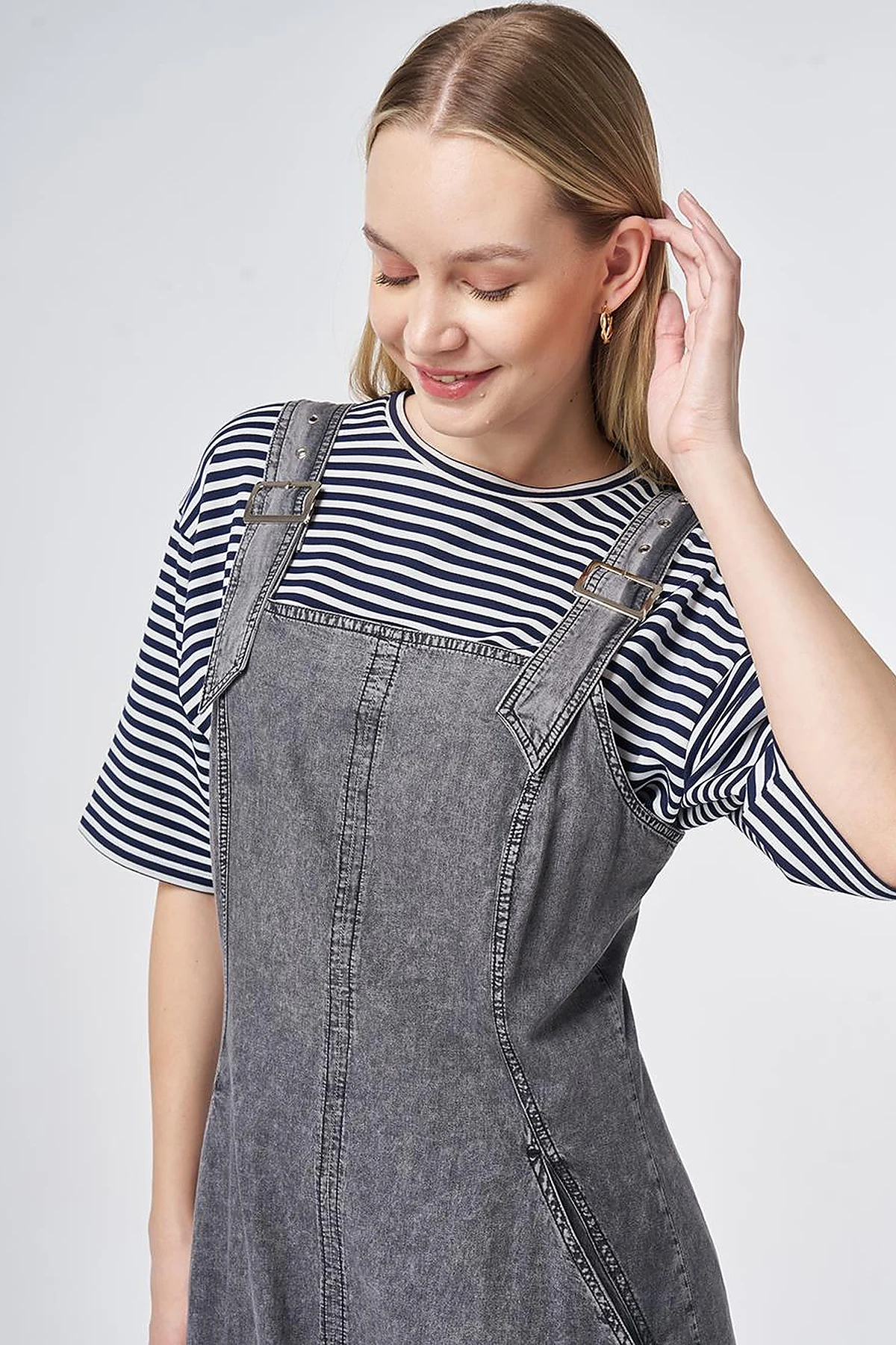 Denim Salopet Elbise Antrasit 