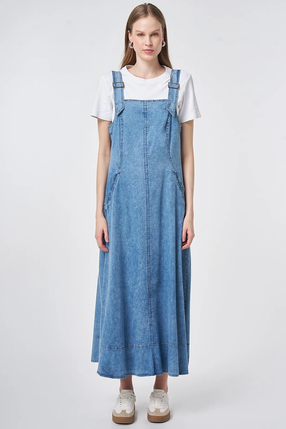 Denim Salopet Elbise Mavi