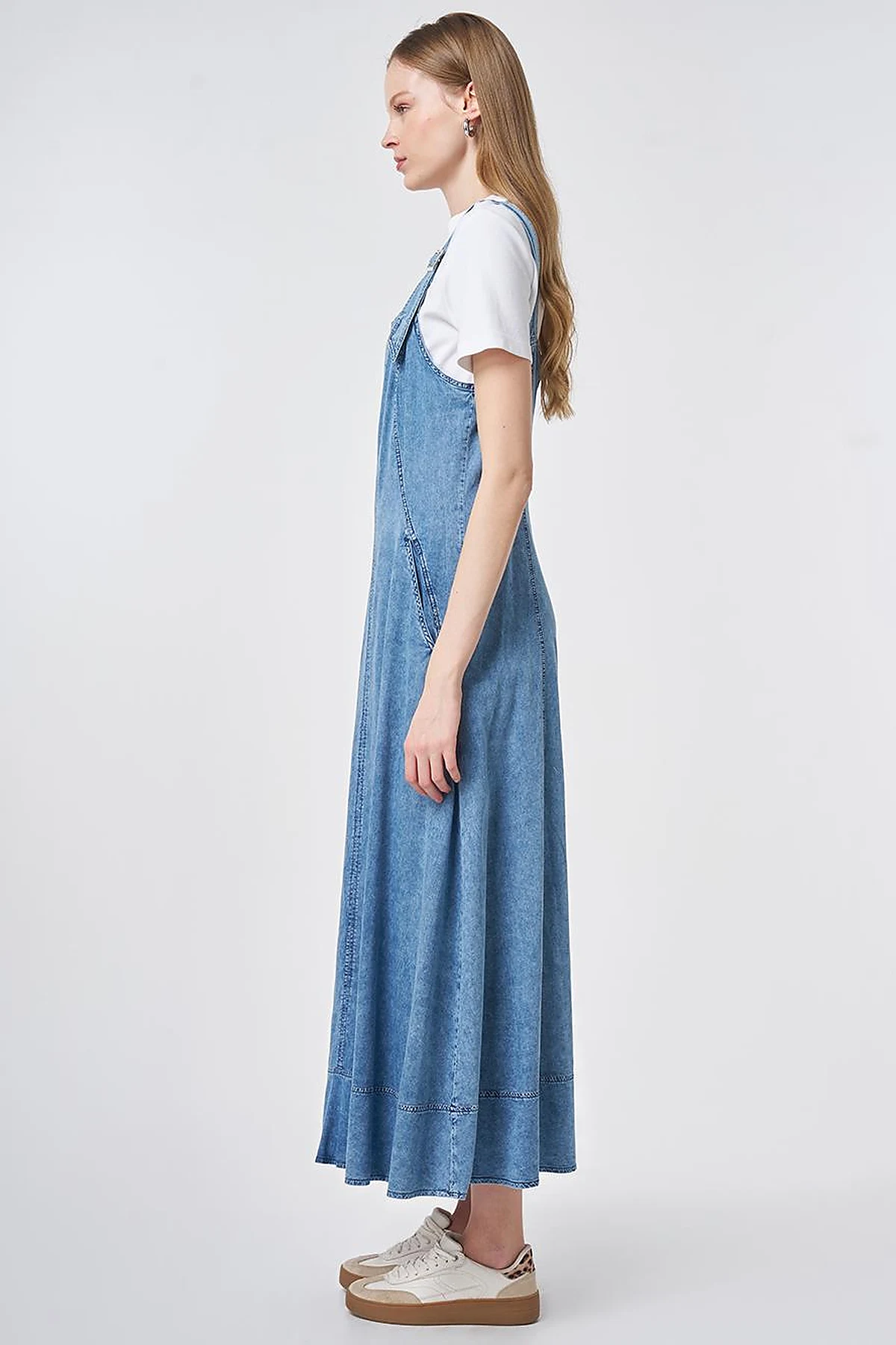 Denim Salopet Elbise Mavi