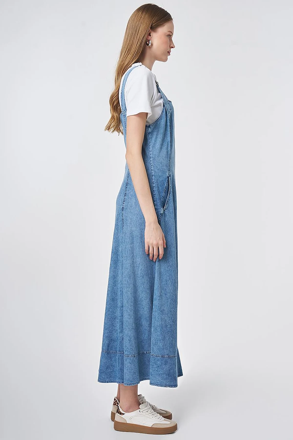 Denim Salopet Elbise Mavi
