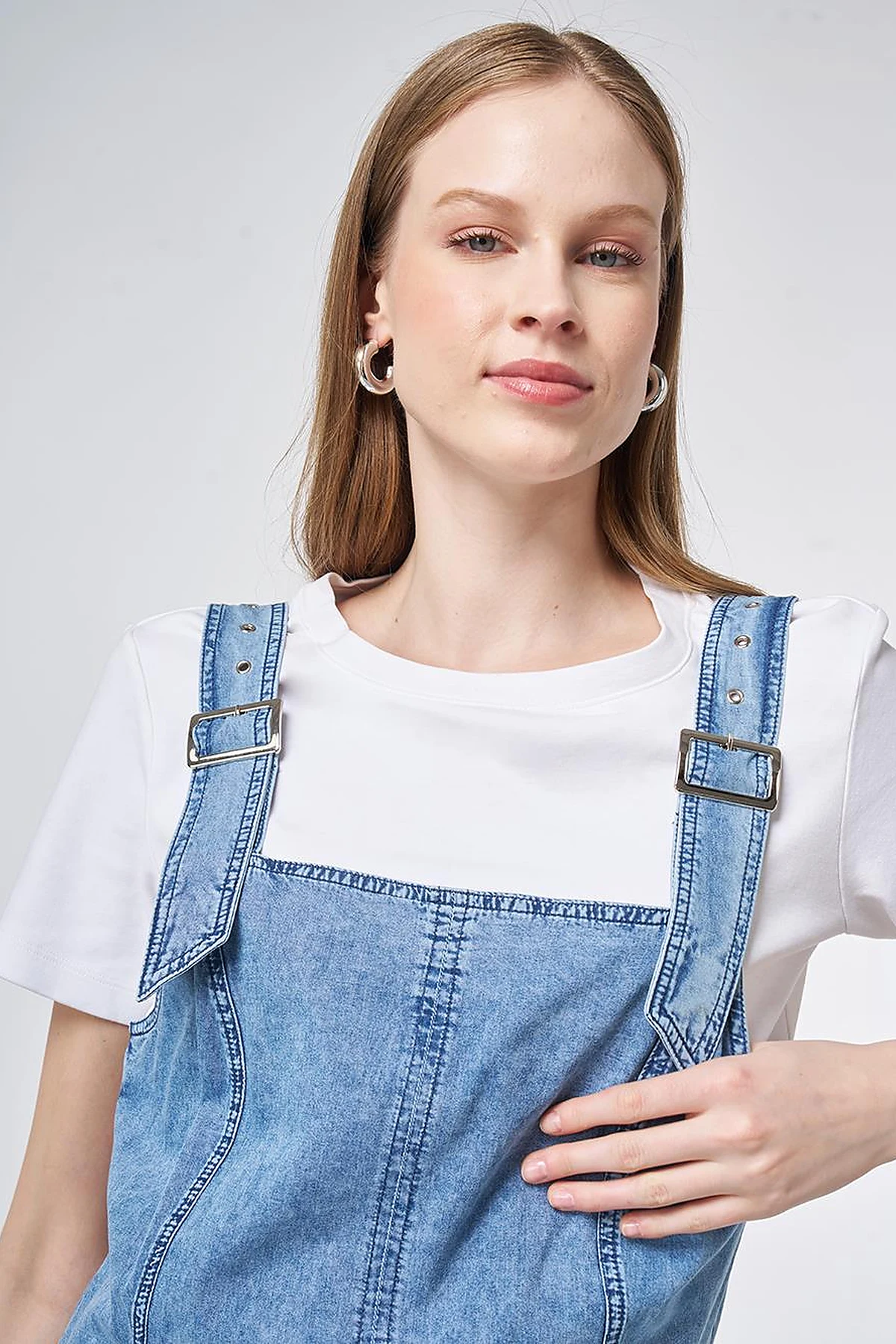 Denim Salopet Elbise Mavi