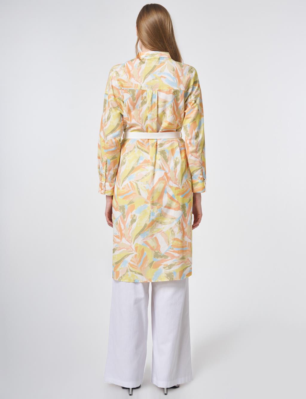 100% Cotton Mandarin Collar Long Tunic - Lime