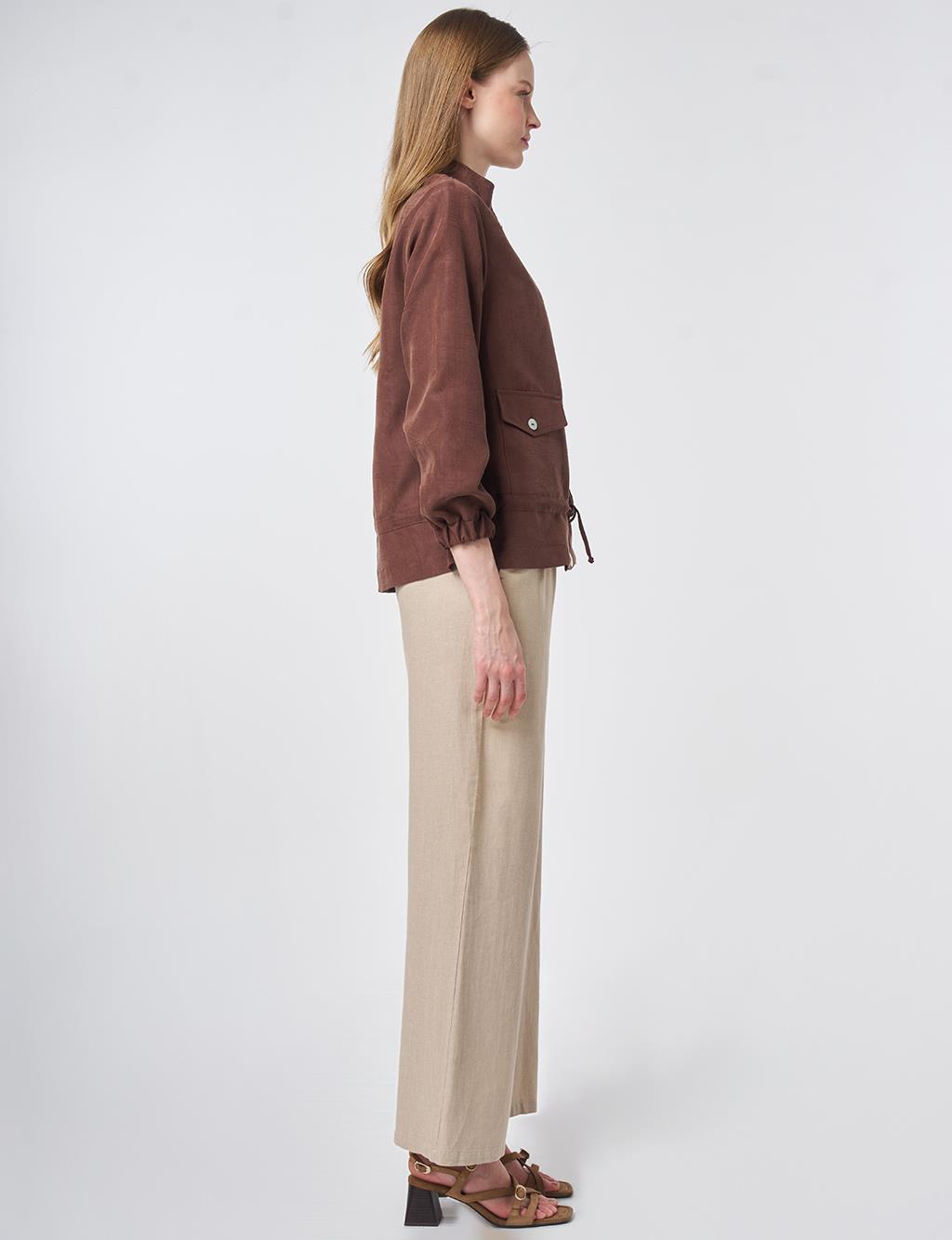 Hakim Yaka Modal Ceket Çikolata 