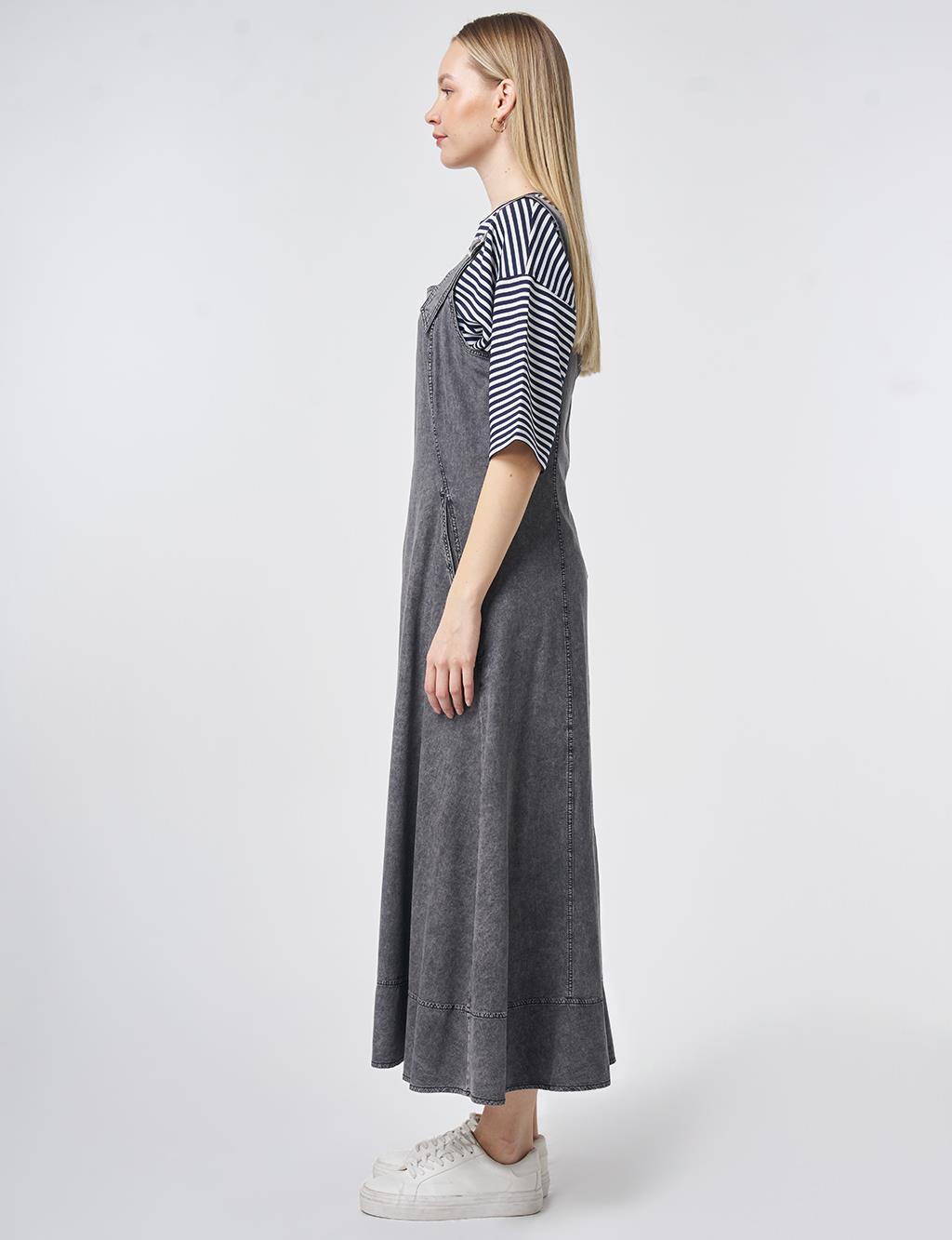 Denim Salopet Elbise Antrasit 