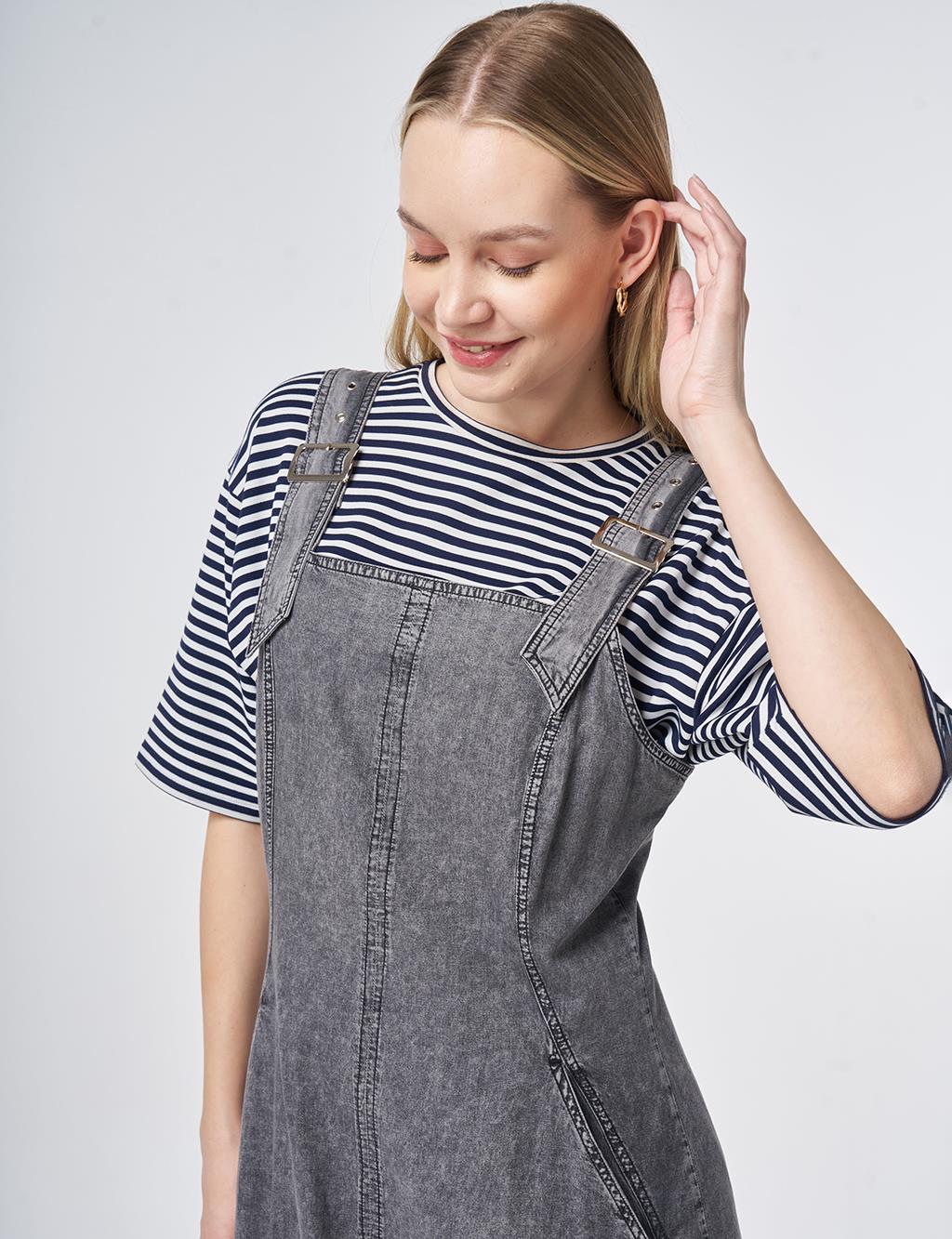 Denim Salopet Elbise Antrasit 