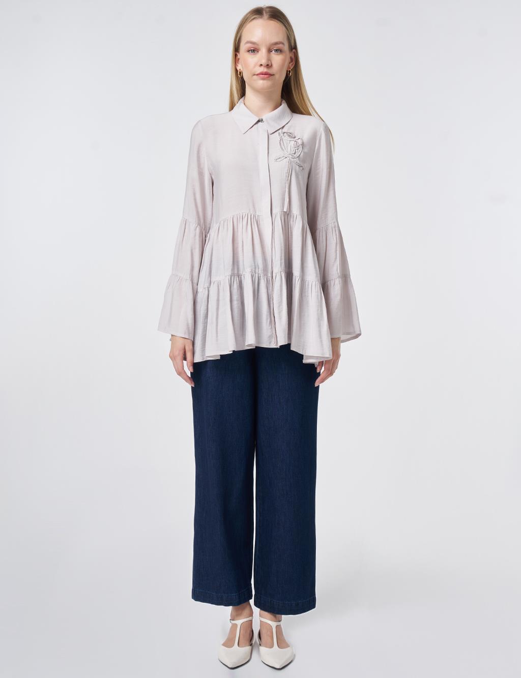 Light Grey Tiered Hem Ruffled Modal Tunic