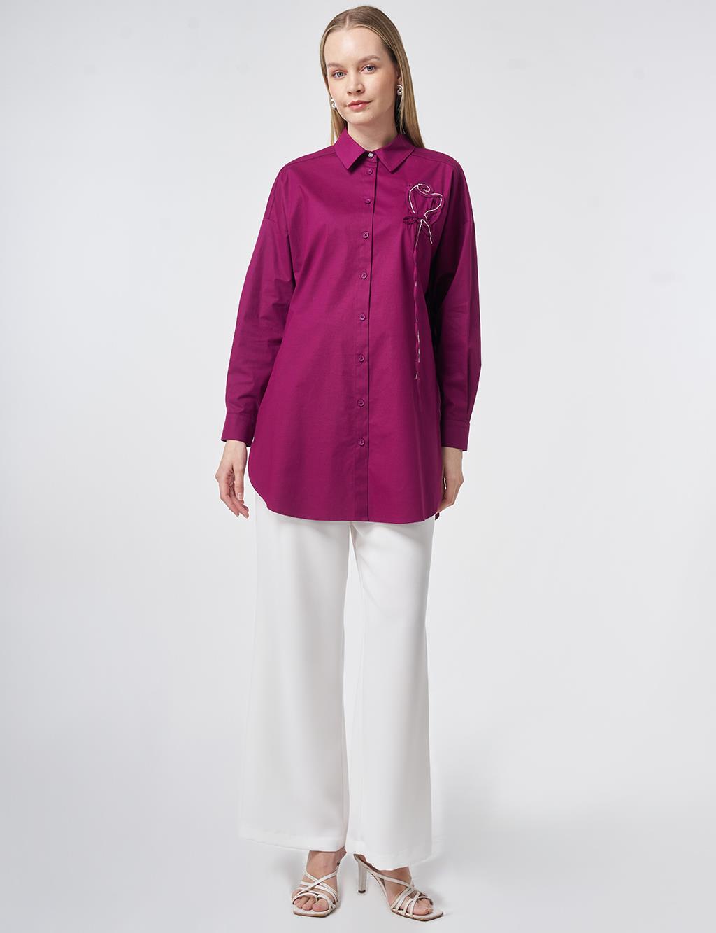 Stone Embroidered Cotton Tunic Plum