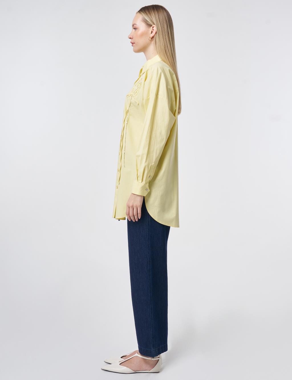 Stone Embroidered Cotton Tunic Lemon Yellow