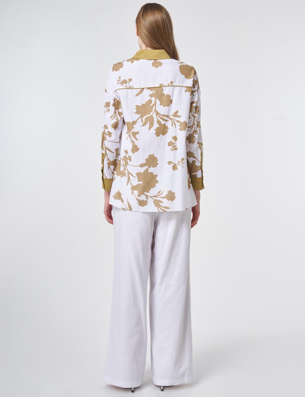 100% Cotton Leaf Pattern Tunic in Olive Green