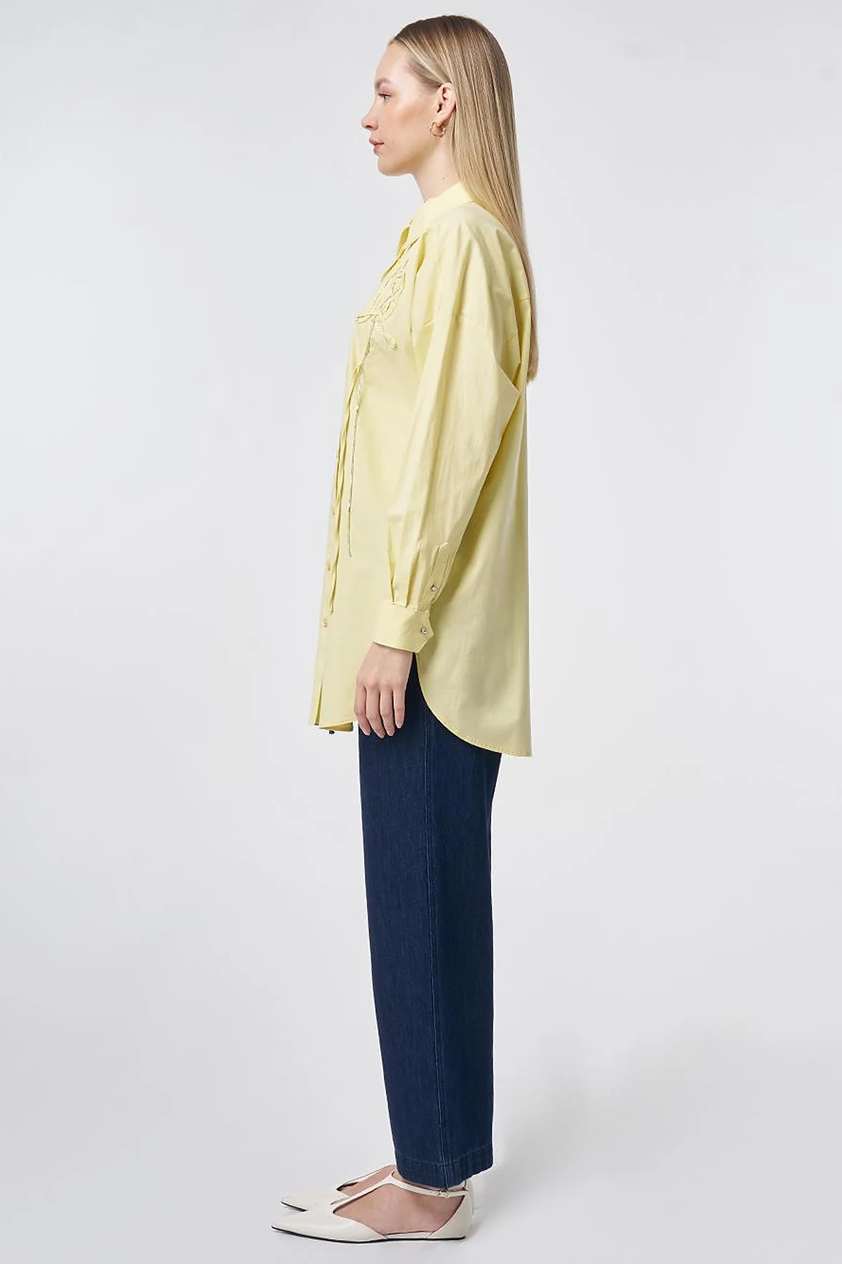Stone Embroidered Cotton Tunic Lemon Yellow