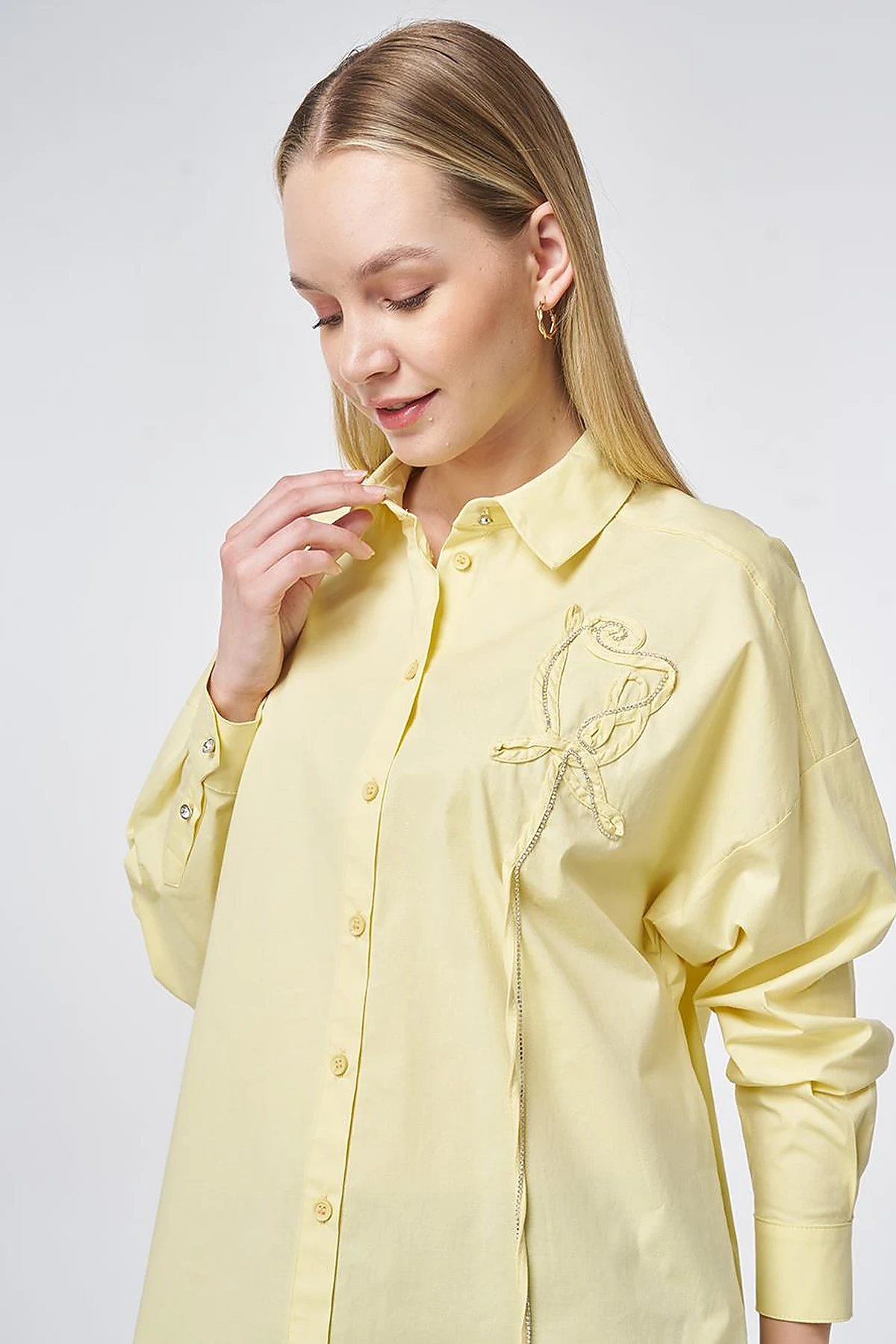 Stone Embroidered Cotton Tunic Lemon Yellow
