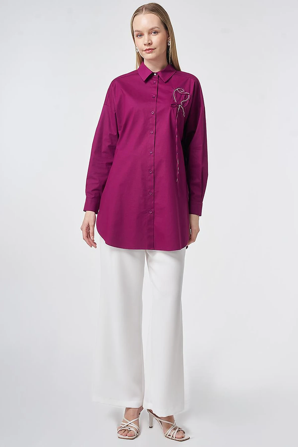 Stone Embroidered Cotton Tunic Plum