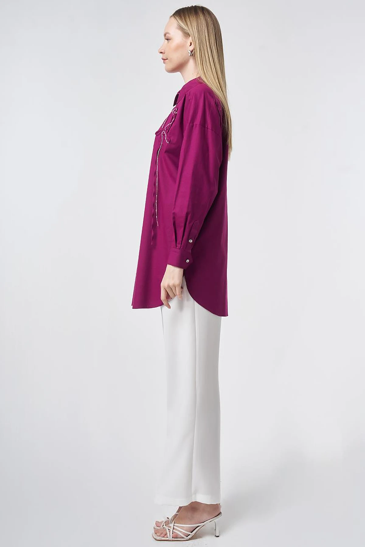Stone Embroidered Cotton Tunic Plum