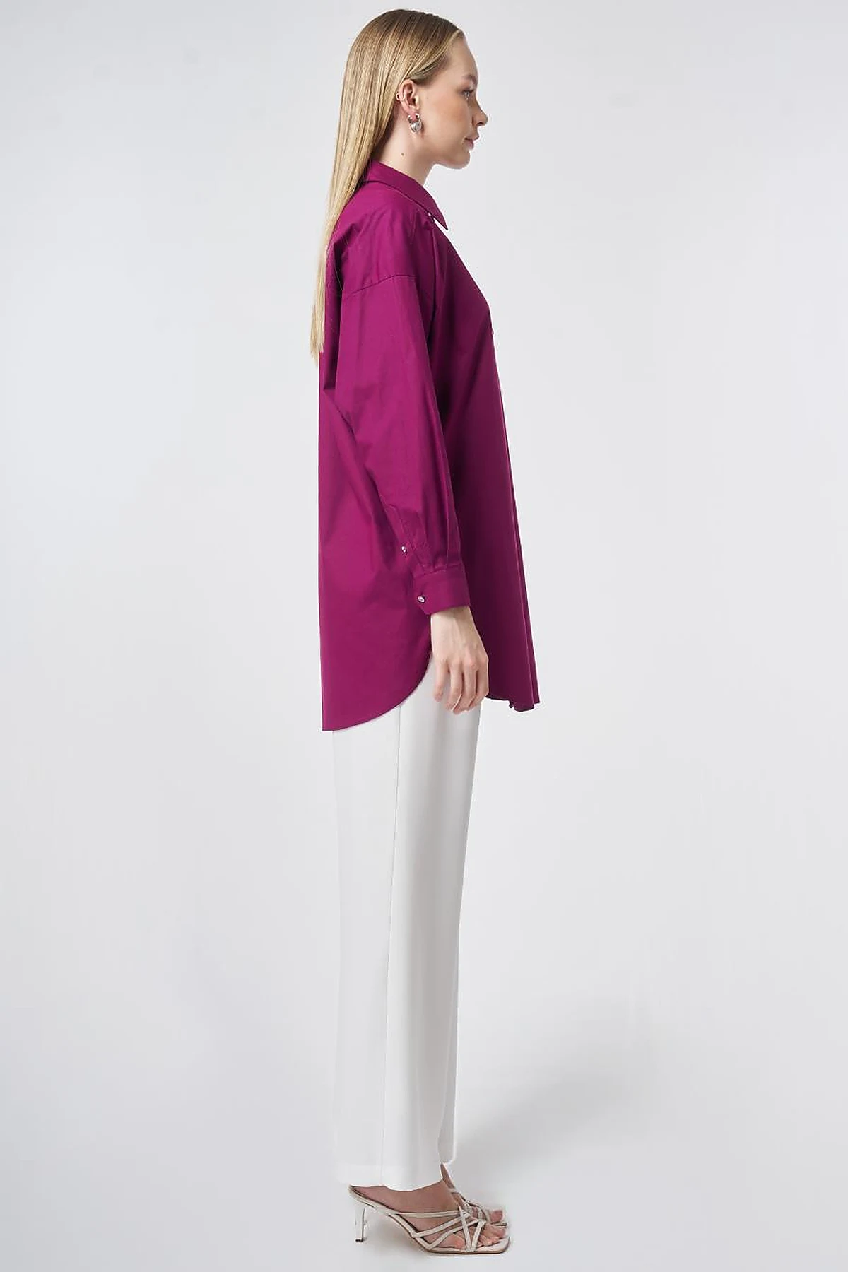 Stone Embroidered Cotton Tunic Plum