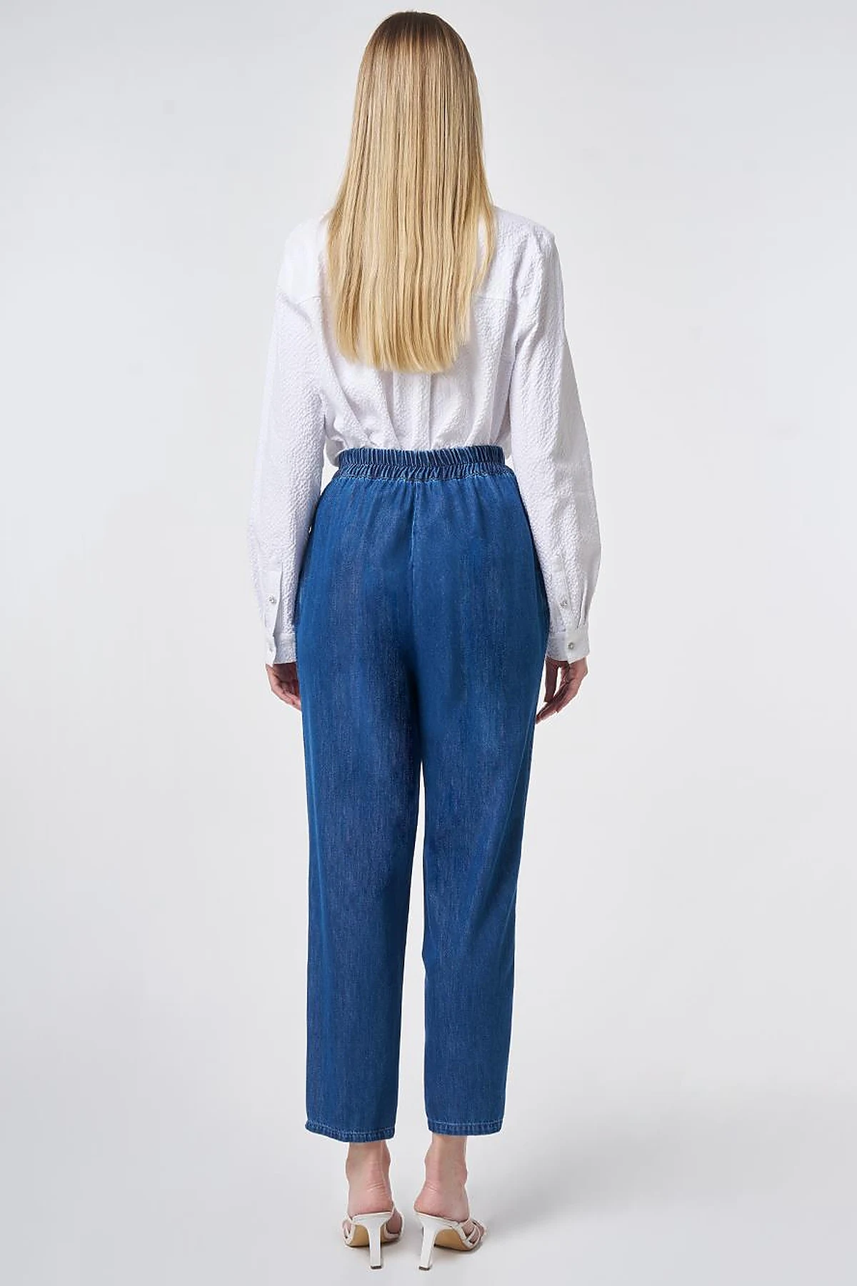 Washed Metallic Print Denim Trousers Blue