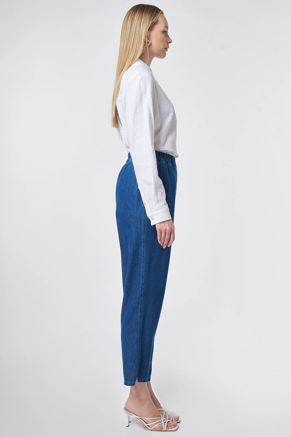 Washed Metallic Print Denim Trousers Blue