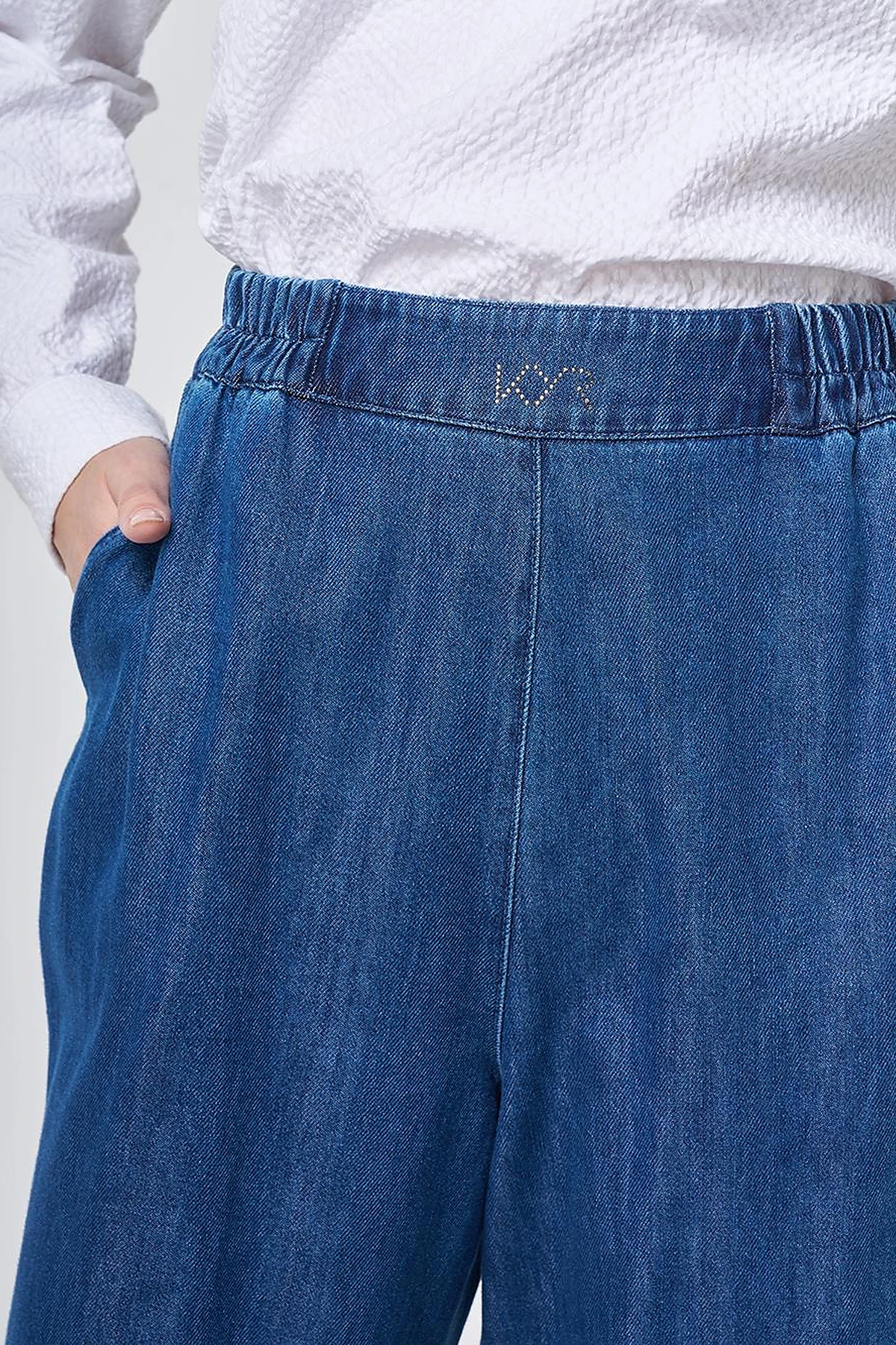 Washed Metallic Print Denim Trousers Blue