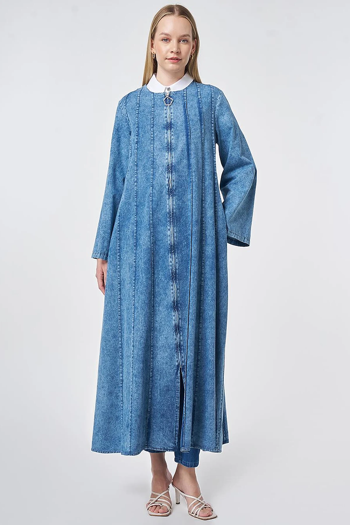 Washed Panel-Stitched Throw-On Blue
