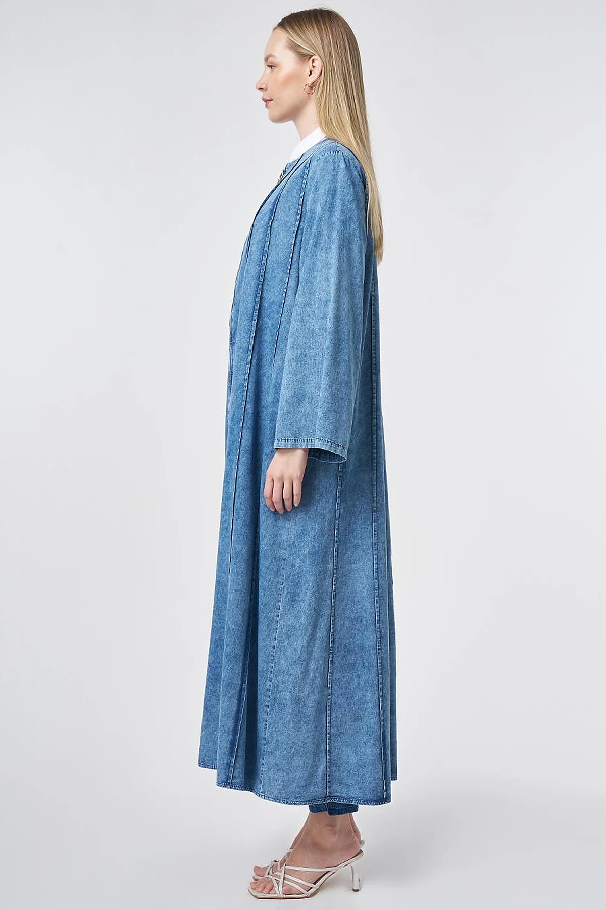 Washed Panel-Stitched Throw-On Blue