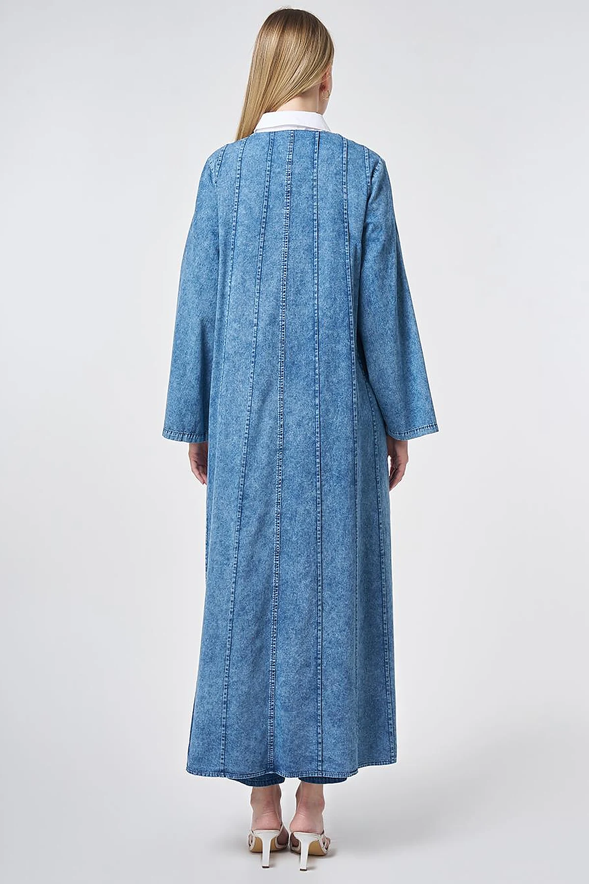 Washed Panel-Stitched Throw-On Blue