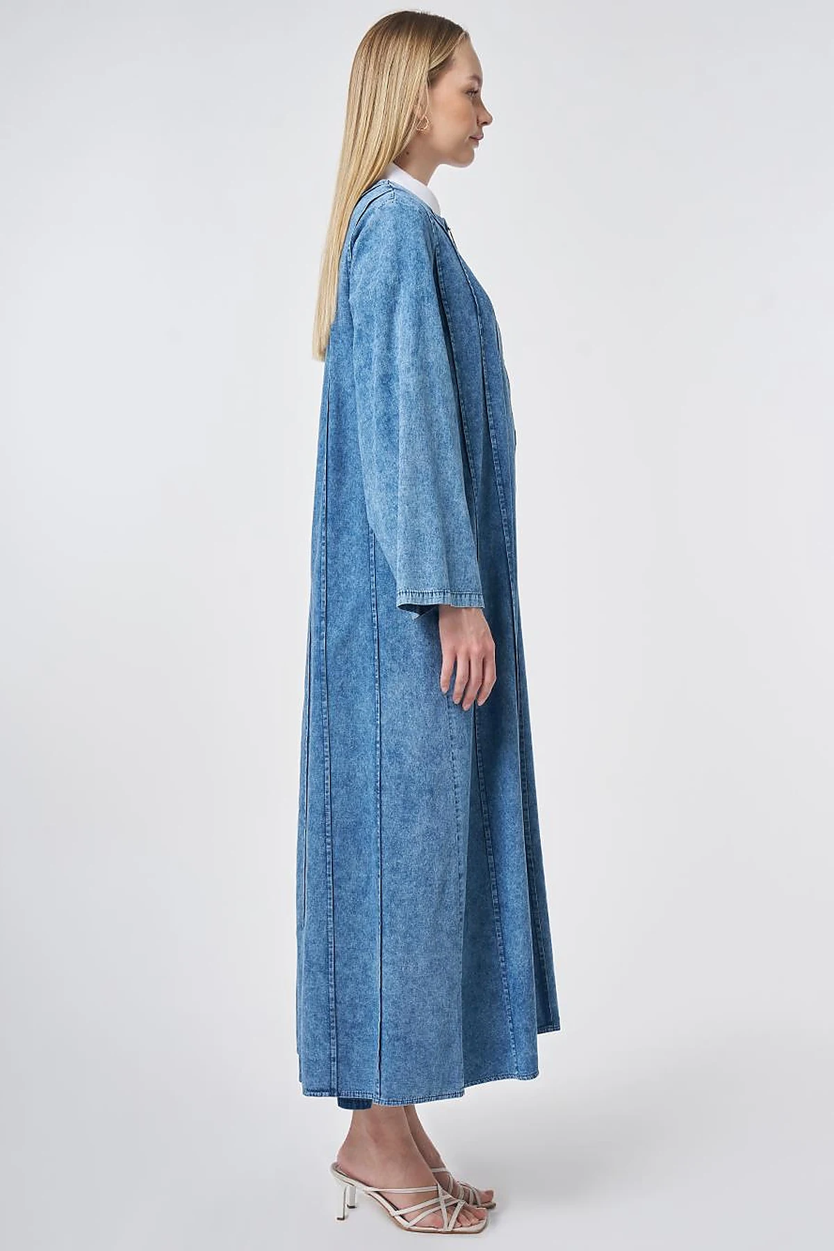 Washed Panel-Stitched Throw-On Blue