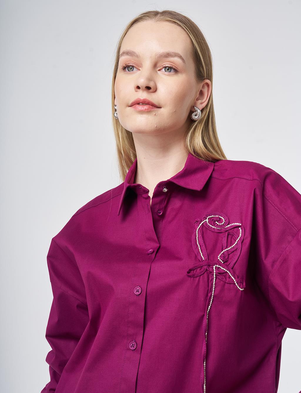 Stone Embroidered Cotton Tunic Plum