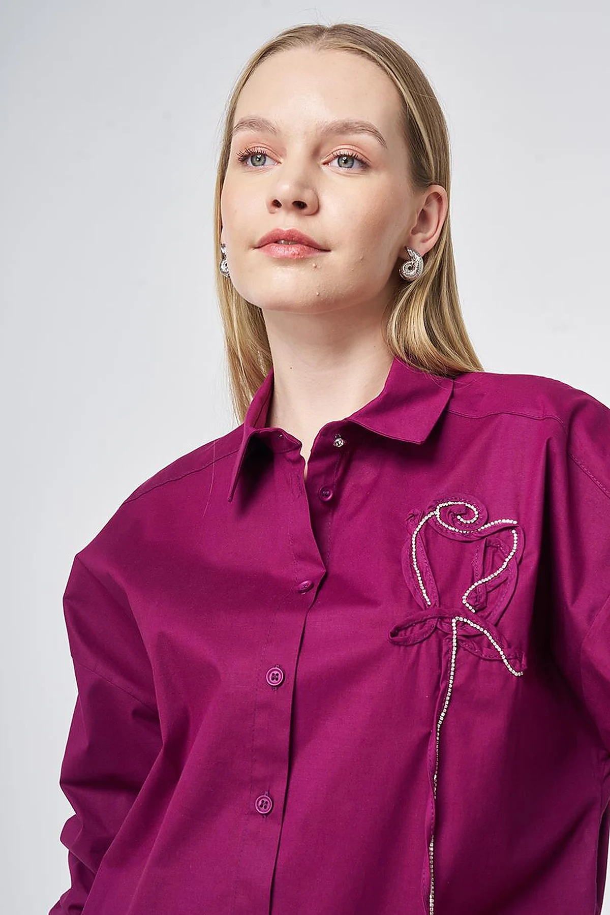 Stone Embroidered Cotton Tunic Plum