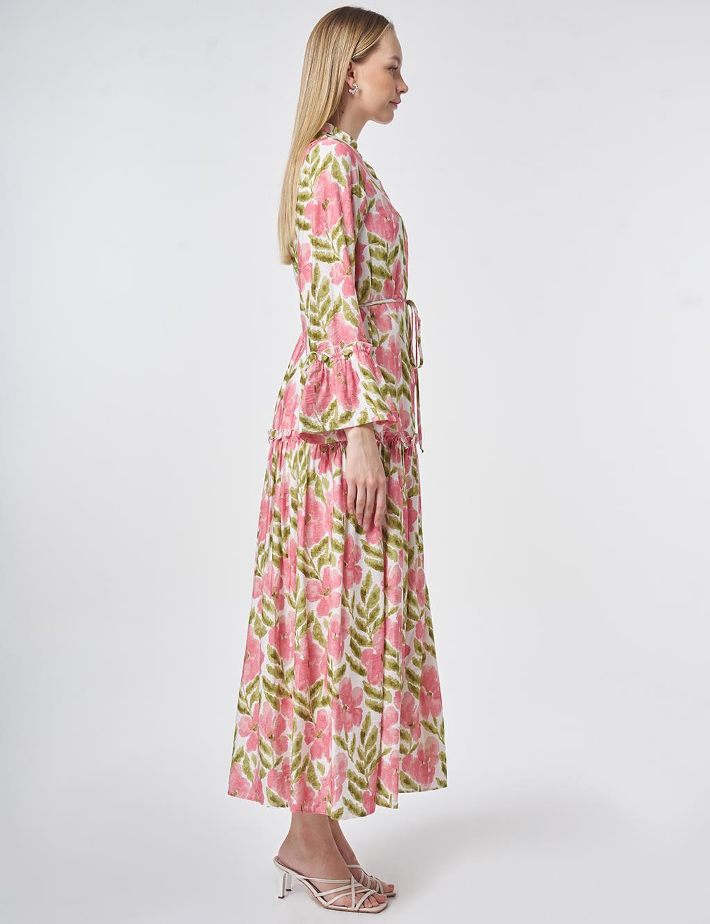 Suluboya Efektli Viskon Elbise Matcha Yeşili 