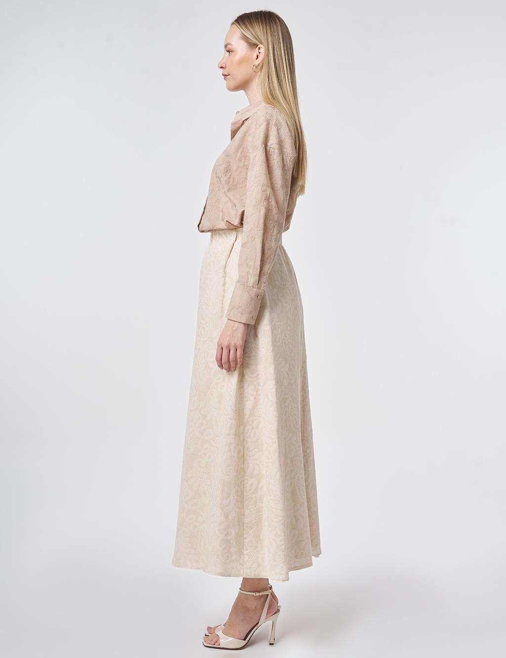 Patterned Flared Skirt in Cream