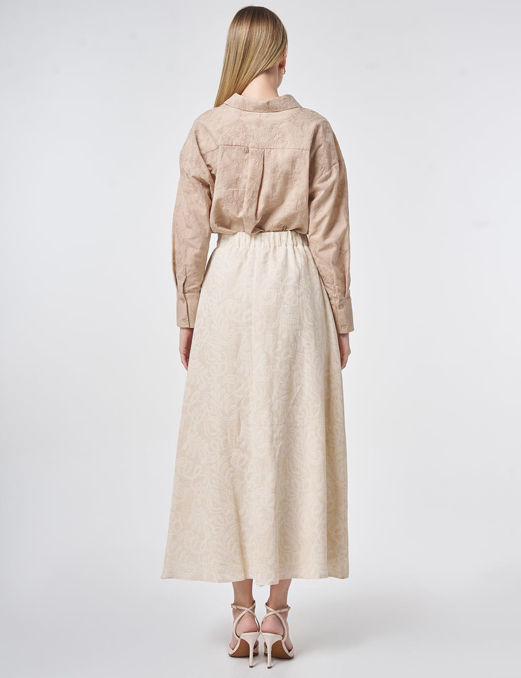 Patterned Flared Skirt in Cream