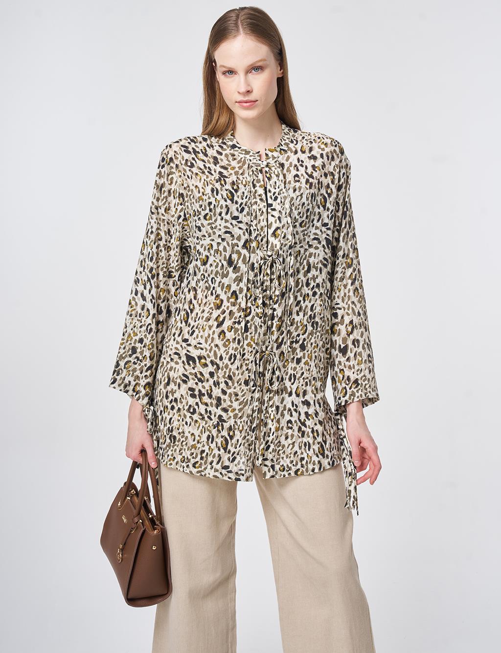 Leopar Desen Bluz Krem 