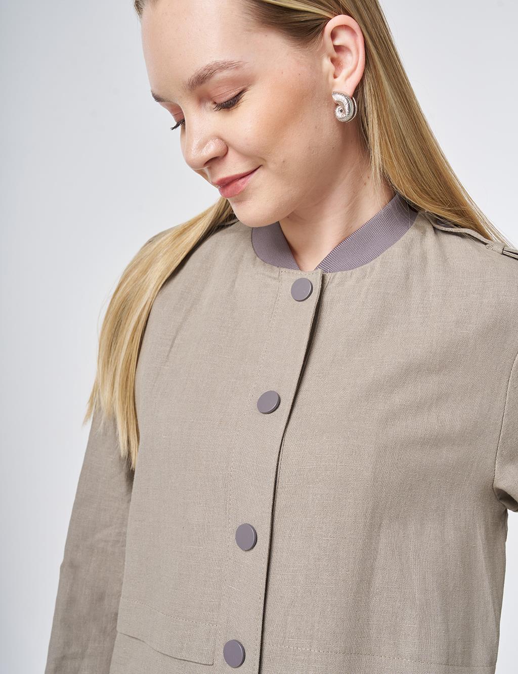 Apolet Detaylı Pamuk Keten Giy Çık Koyu Vizon 