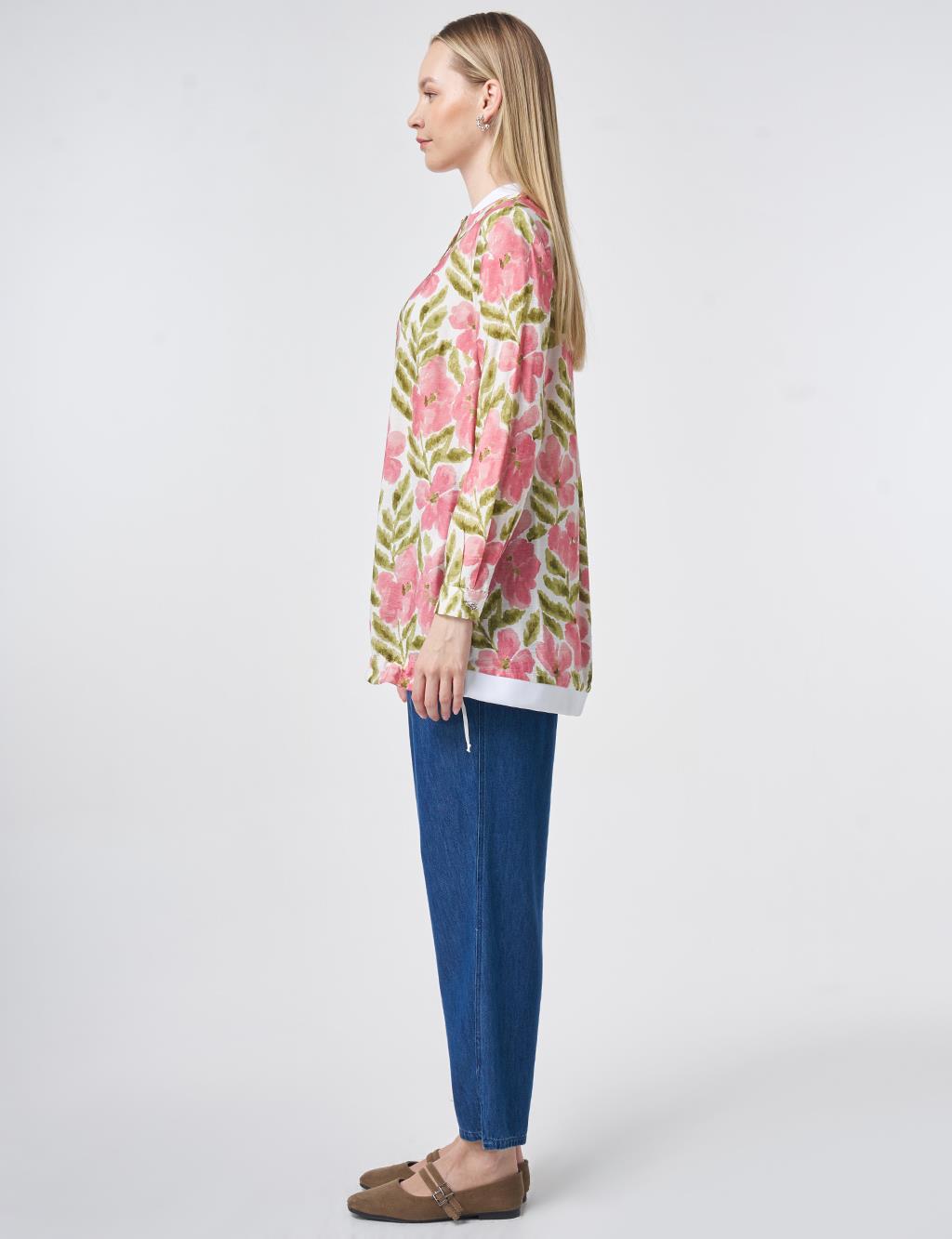 Watercolor-Effect Viscose Tunic in Matcha Green