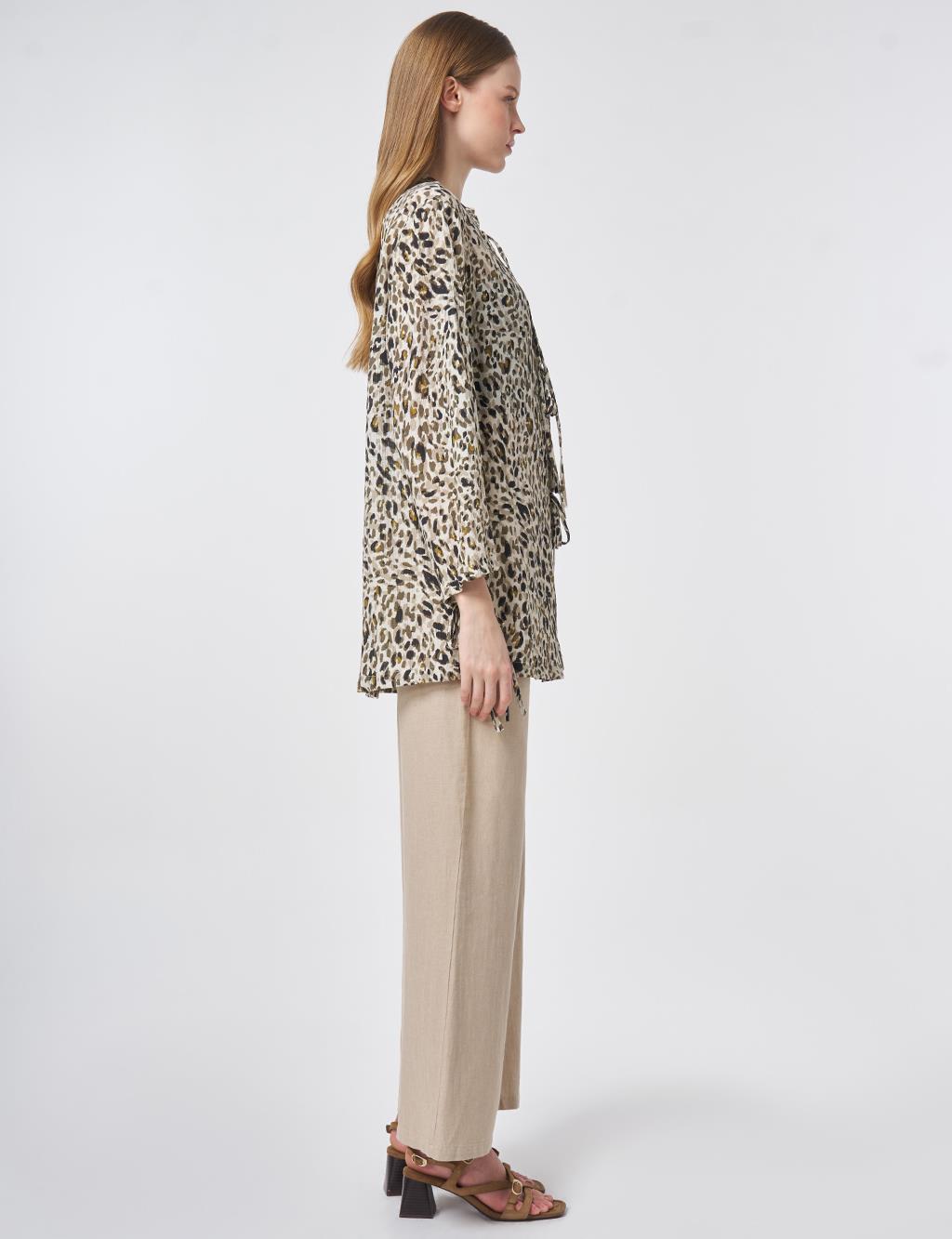 Leopar Desen Bluz Krem 