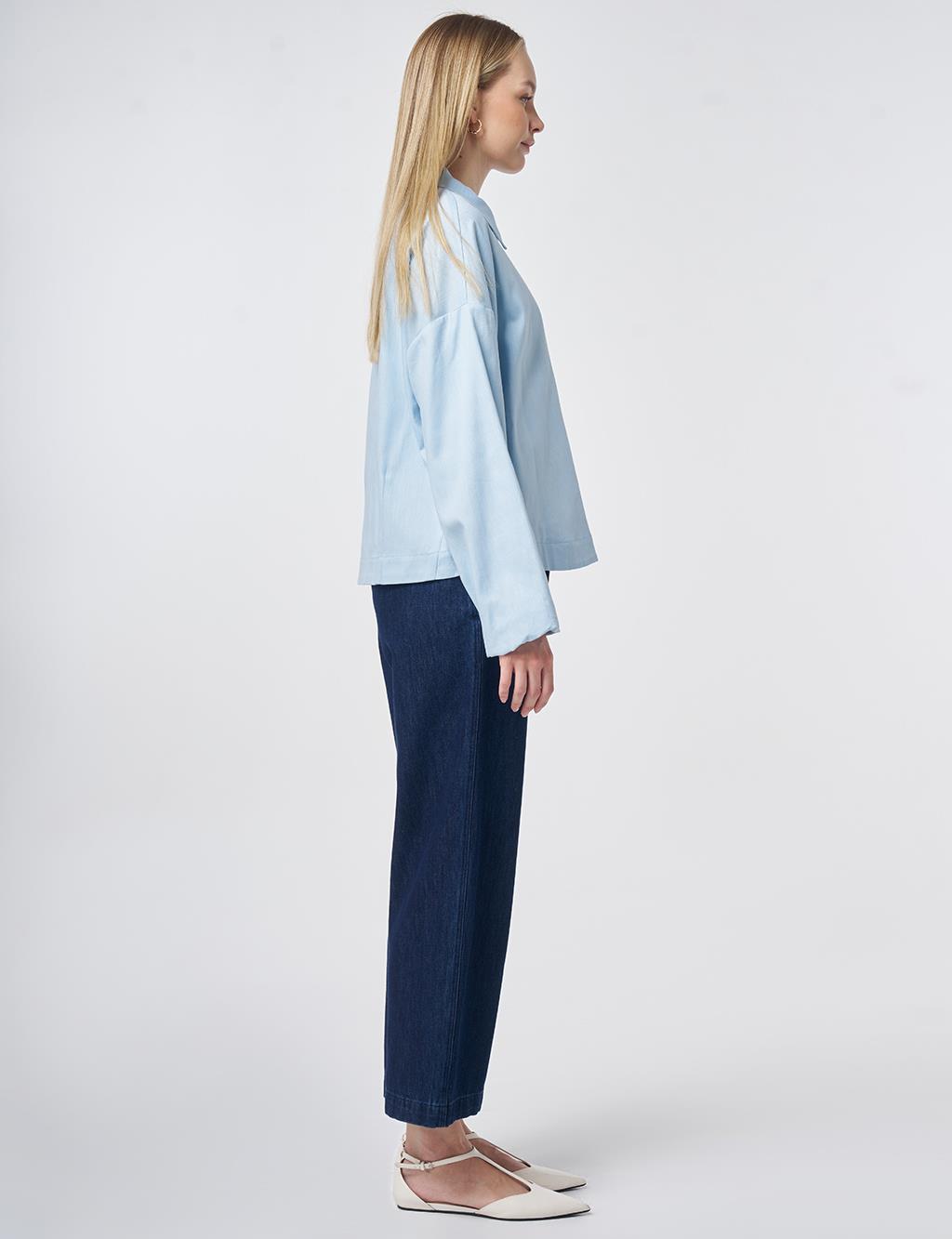 Zip-Closure Non-Denim Cropped Jacket in Blue