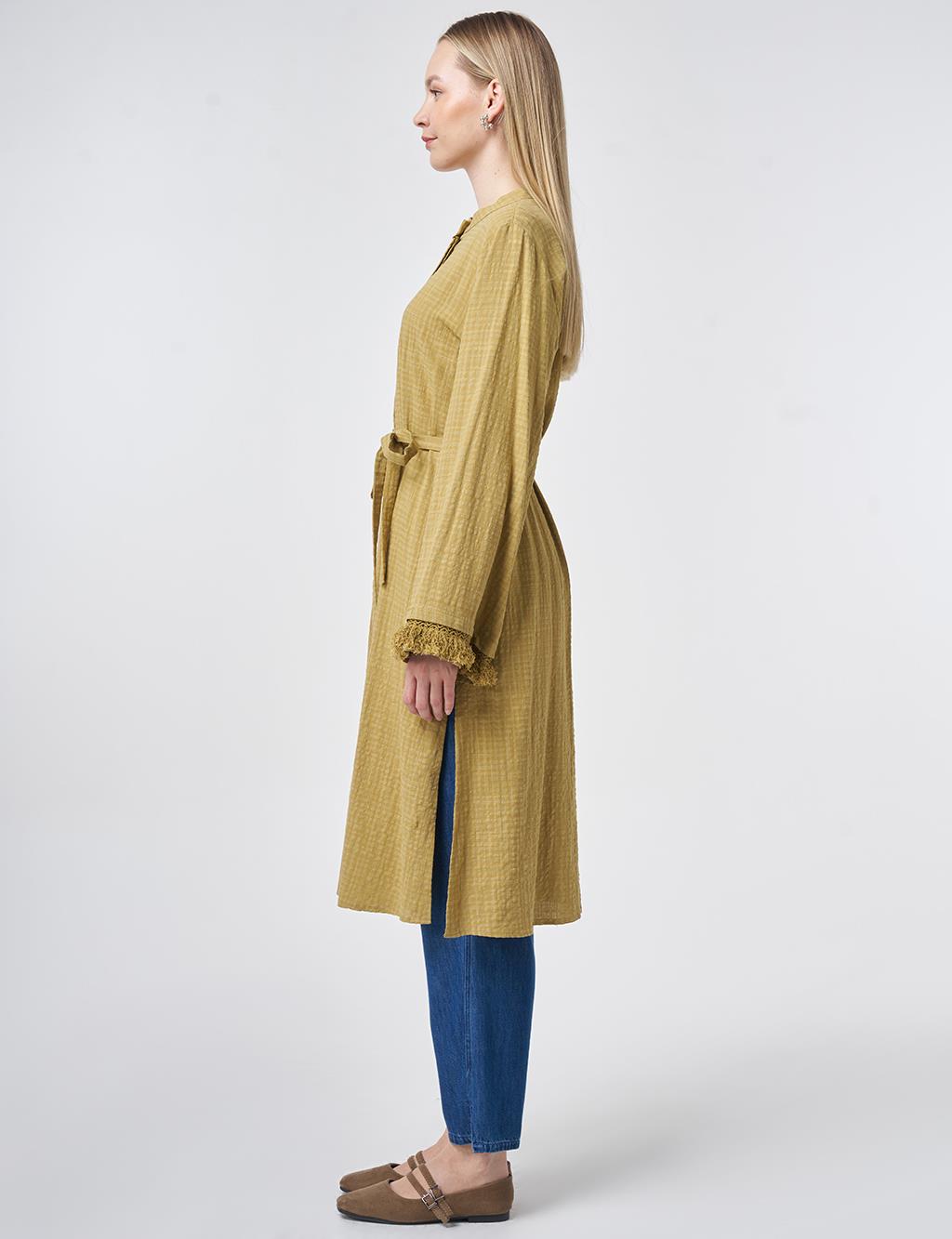 Belted Textured Tunic in Olive Green