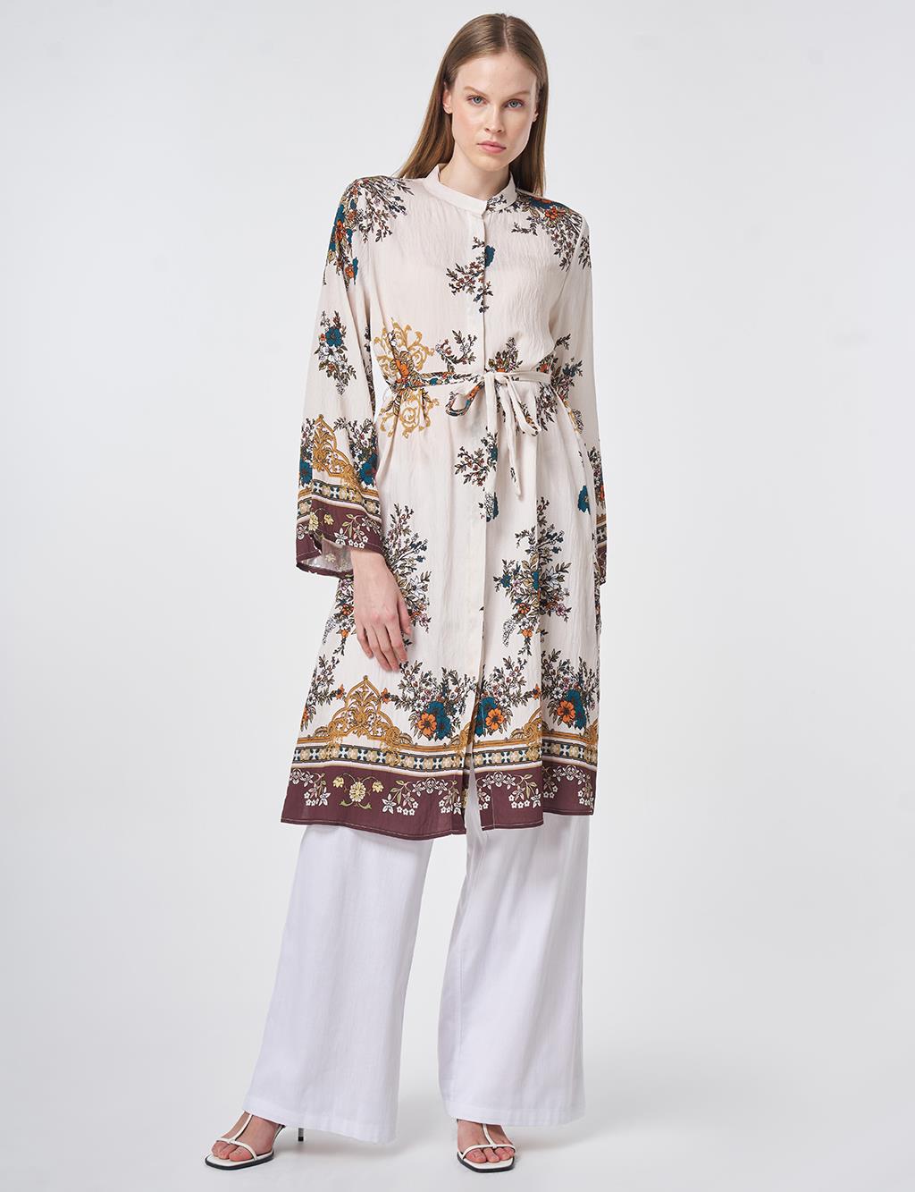 Floral Print Viscose Tunic in Cream