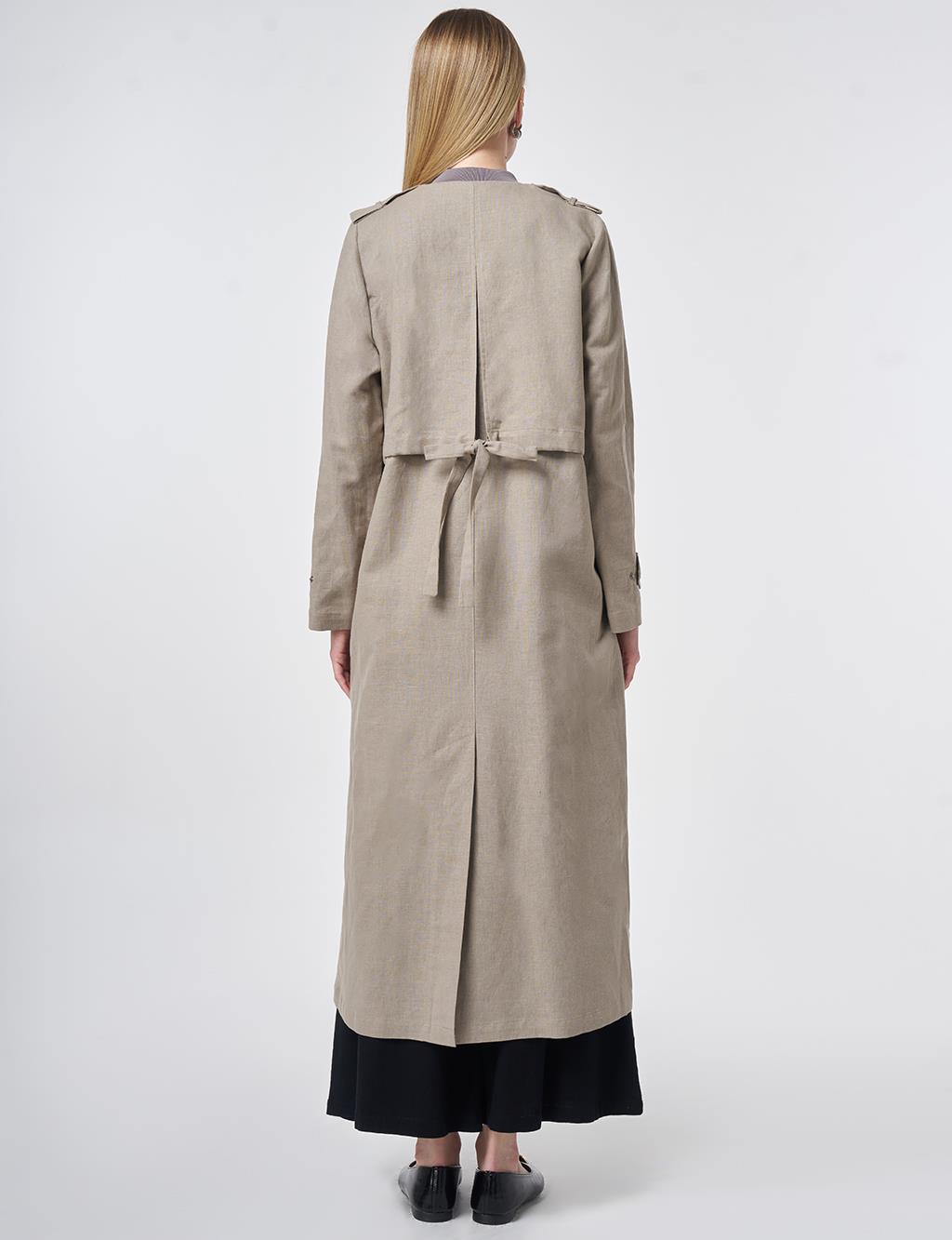 Apolet Detaylı Pamuk Keten Giy Çık Koyu Vizon 