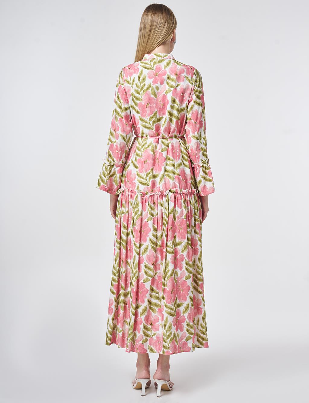 Suluboya Efektli Viskon Elbise Matcha Yeşili 