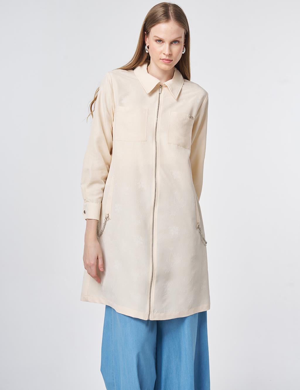 Zincir Detaylı Modal Tunik Krem 