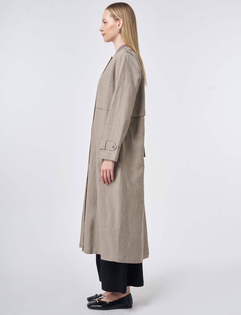 Apolet Detaylı Pamuk Keten Giy Çık Koyu Vizon 