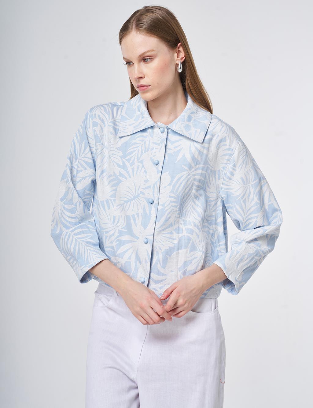 Patterned Short Jacket in Light Air Force Blue