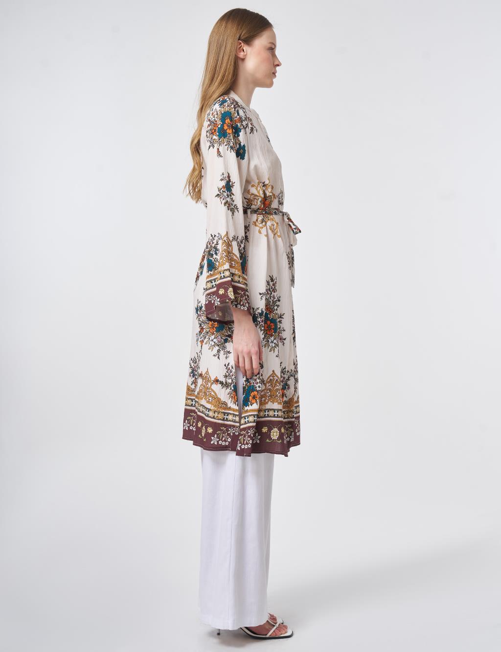 Floral Print Viscose Tunic in Cream
