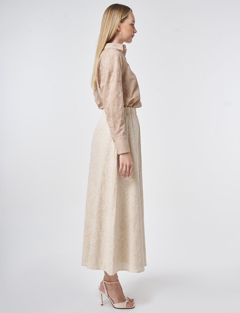 Patterned Flared Skirt in Cream