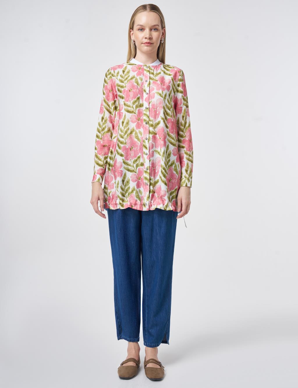 Watercolor-Effect Viscose Tunic in Matcha Green