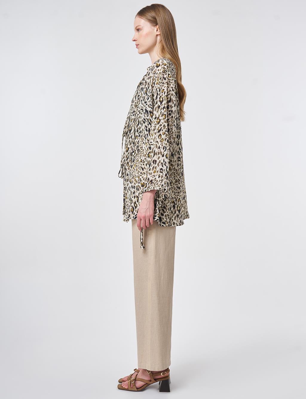 Leopar Desen Bluz Krem 